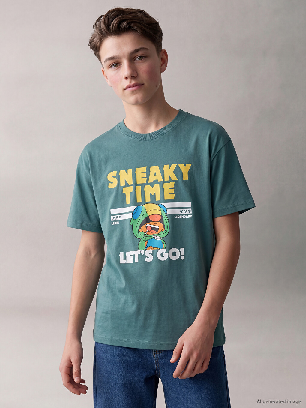 Crew Neck Brawl Stars Printed Boys' T-Shirt