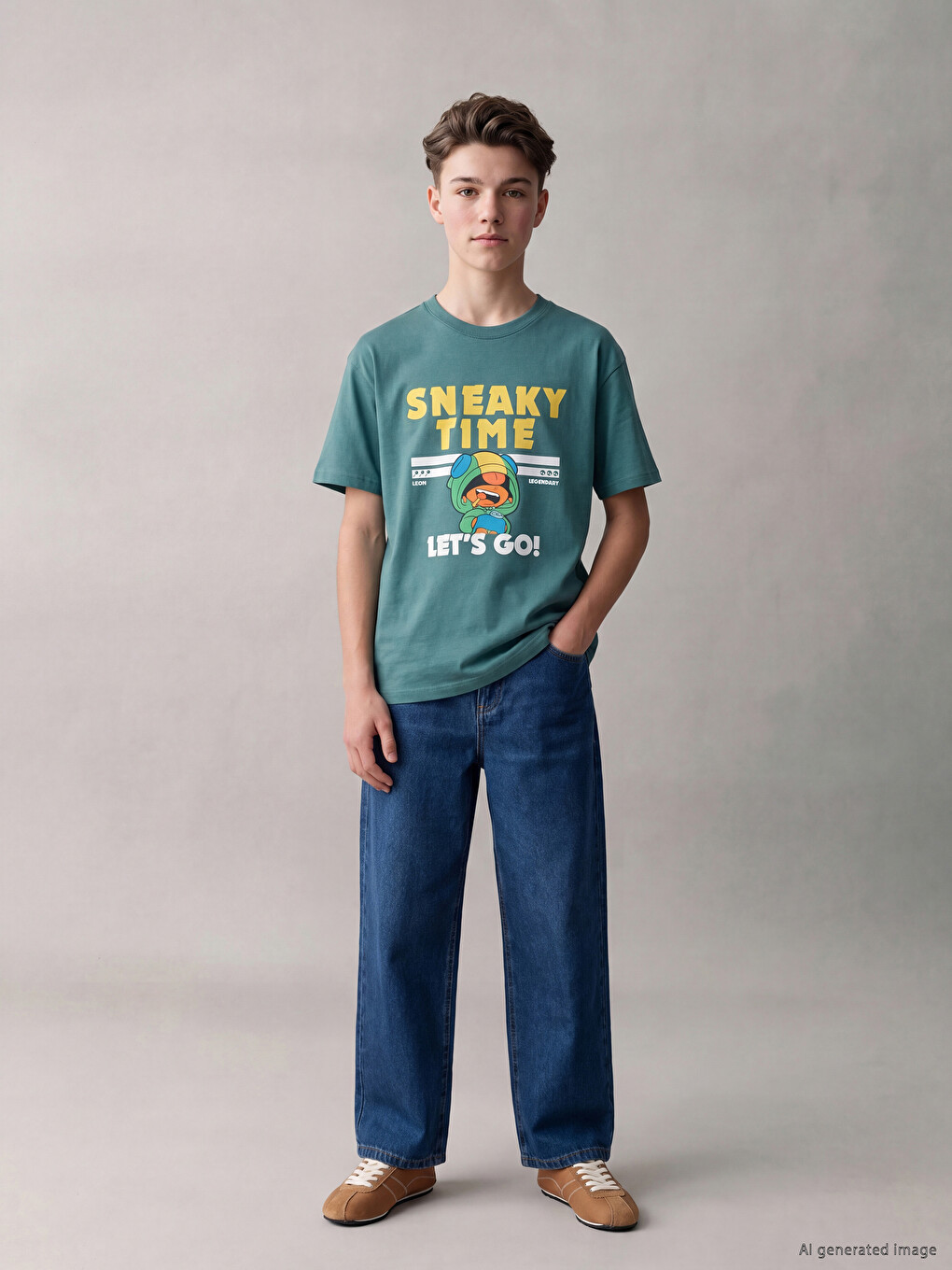 Crew Neck Brawl Stars Printed Boys' T-Shirt-1