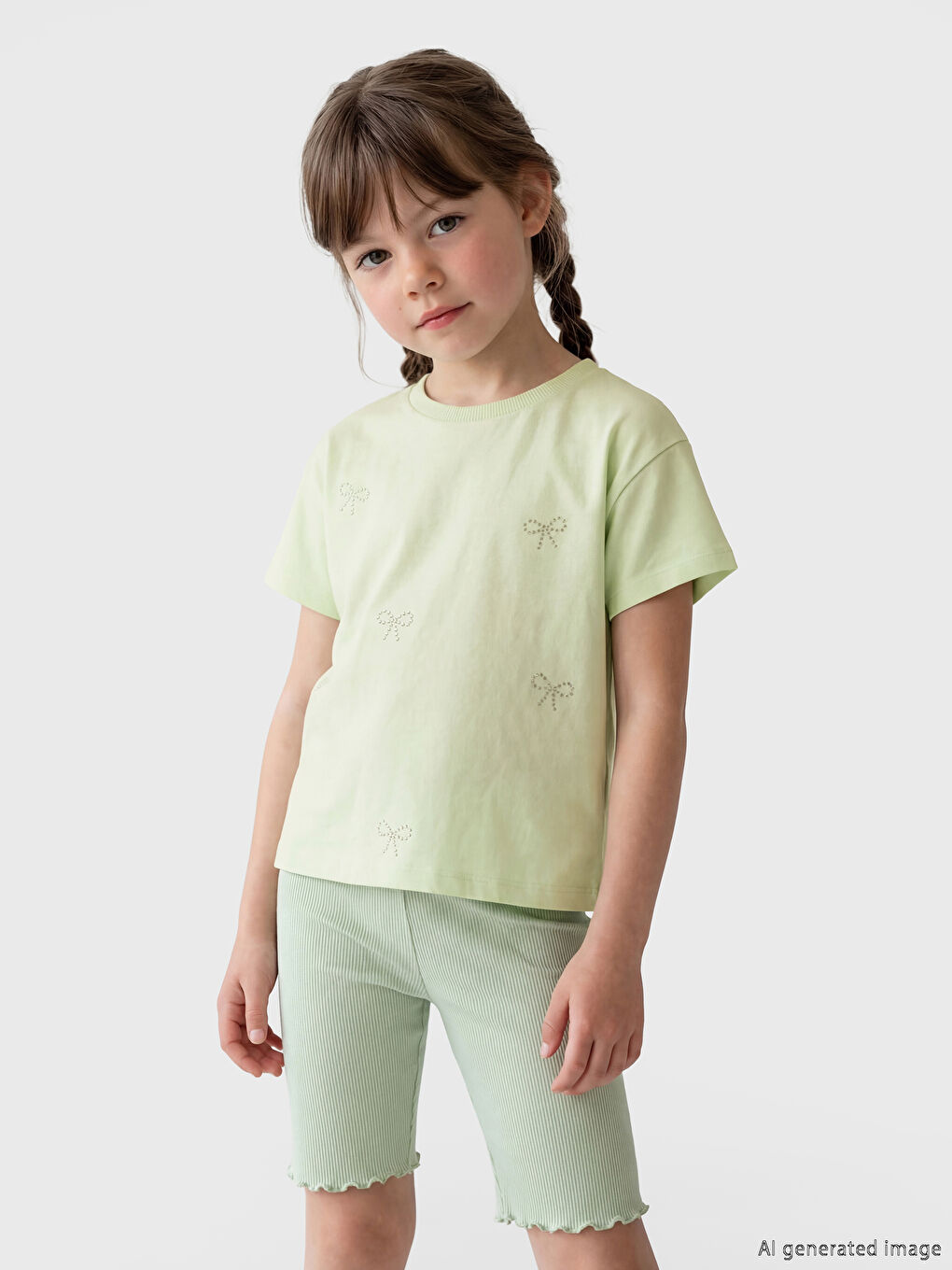 Fiyonk Baskılı Taşlı Kız Çocuk Tişört