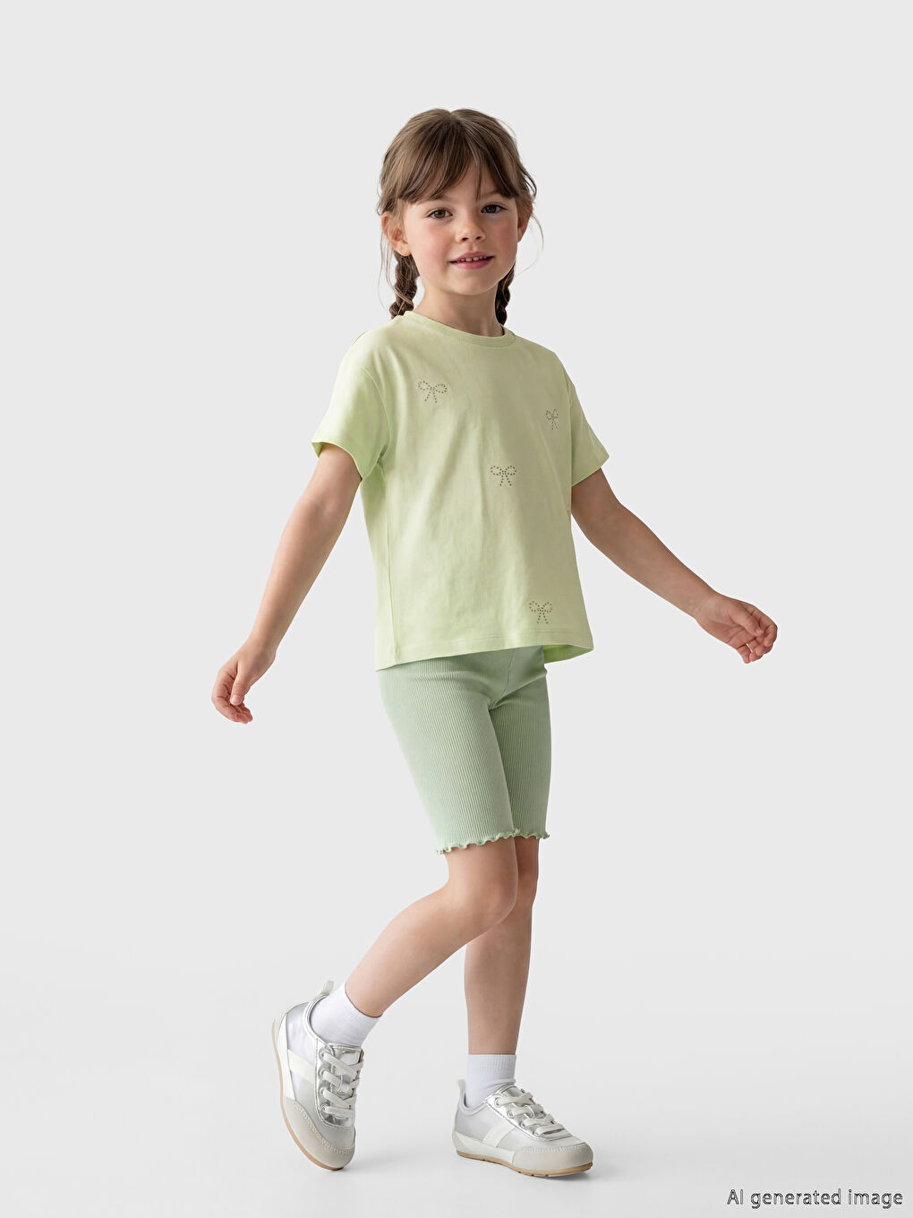 Fiyonk Baskılı Taşlı Kız Çocuk Tişört-1