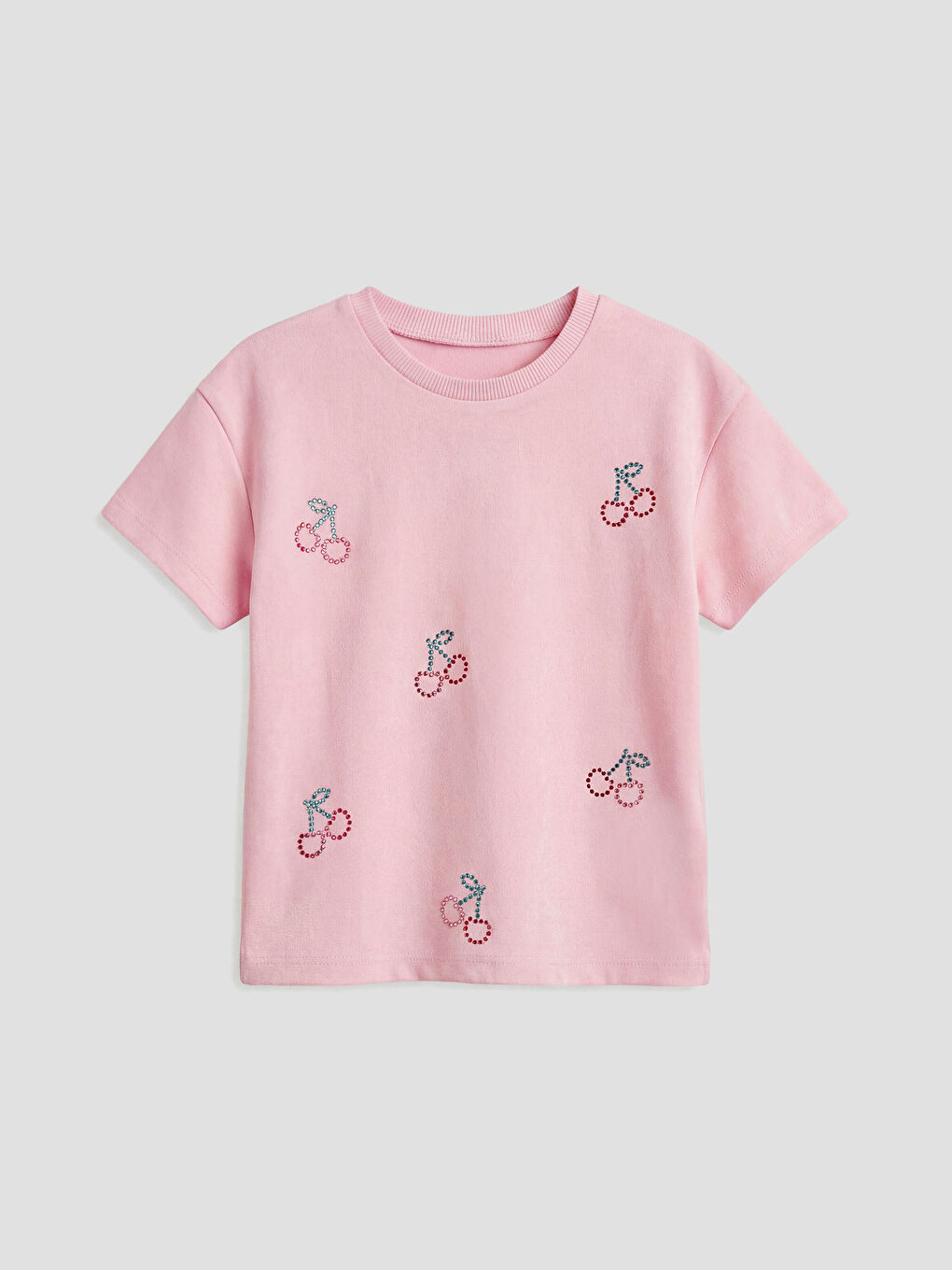 Футболка для девочек с принтом банта и стразами-1