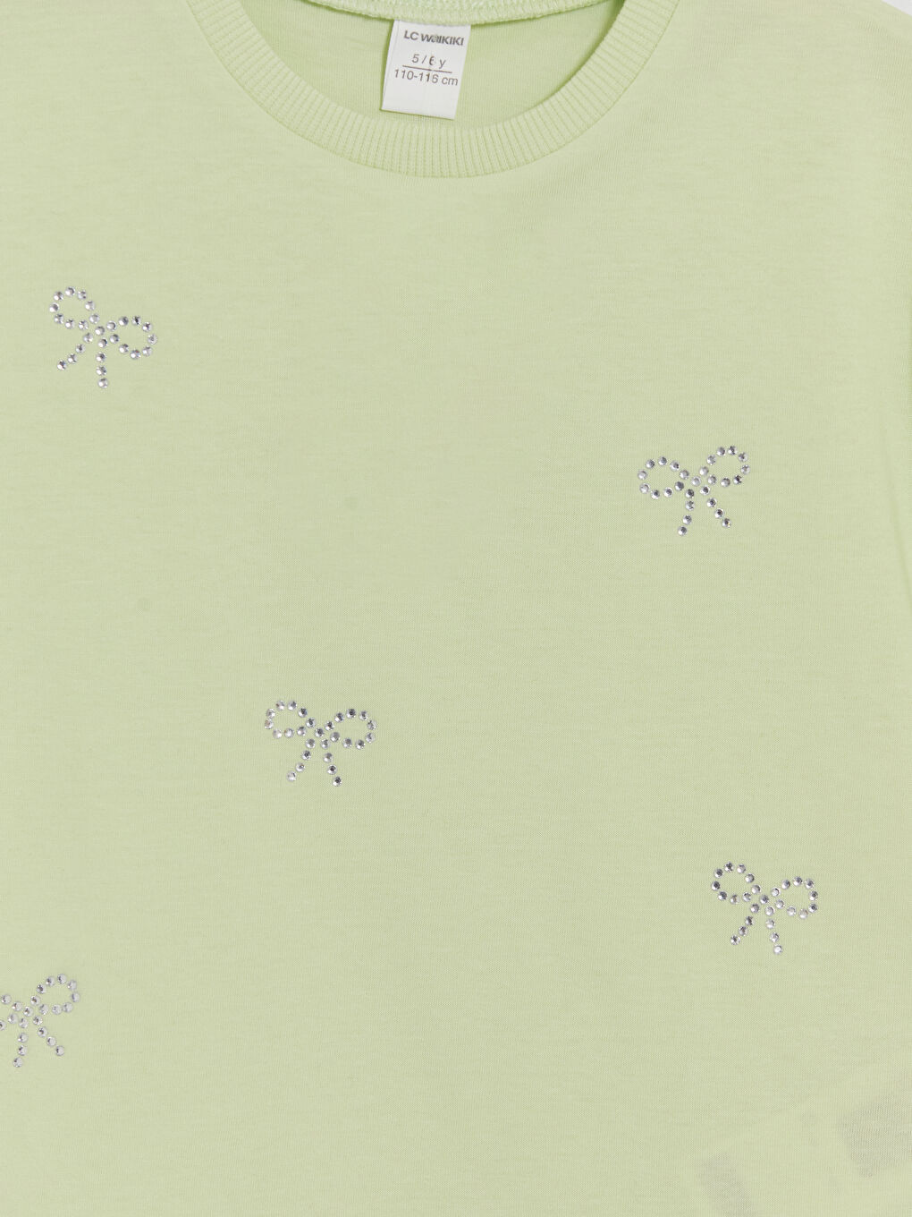 Fiyonk Baskılı Taşlı Kız Çocuk Tişört-4