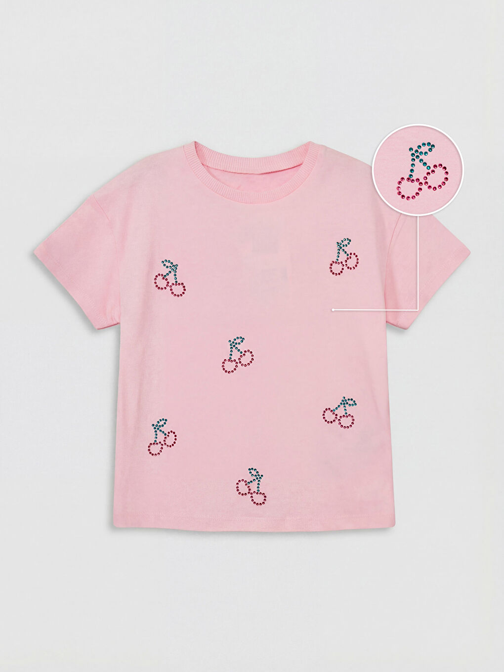 Футболка для девочек с принтом банта и стразами-3