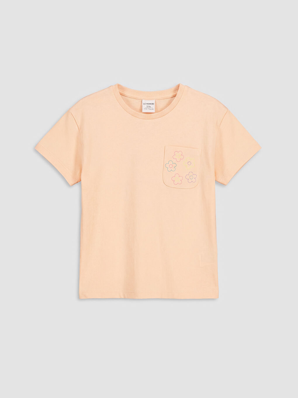 Mercan Bisiklet Yaka Nakışlı Kız Çocuk Tişört