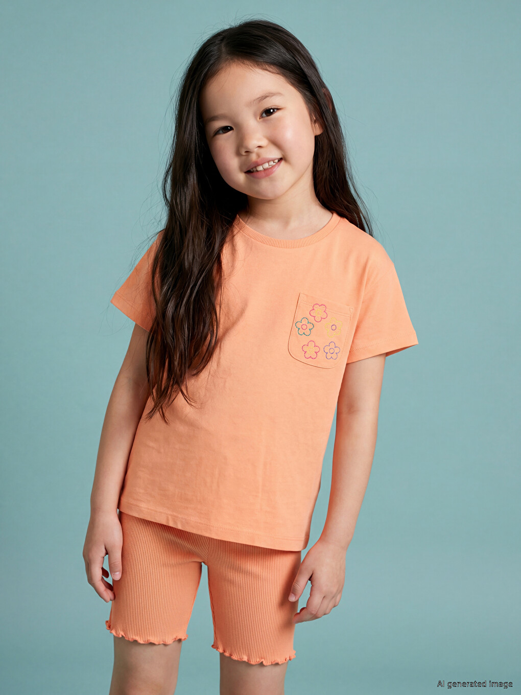 Crew Neck Embroidered Girls' T-Shirt