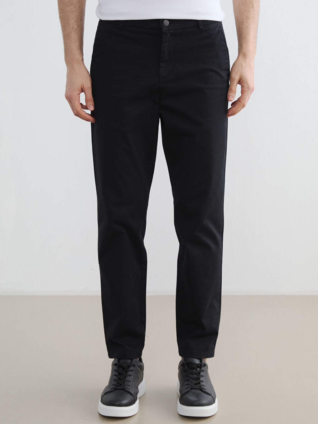 Siyah Slim Fit Gabardin Erkek Pantolon-1