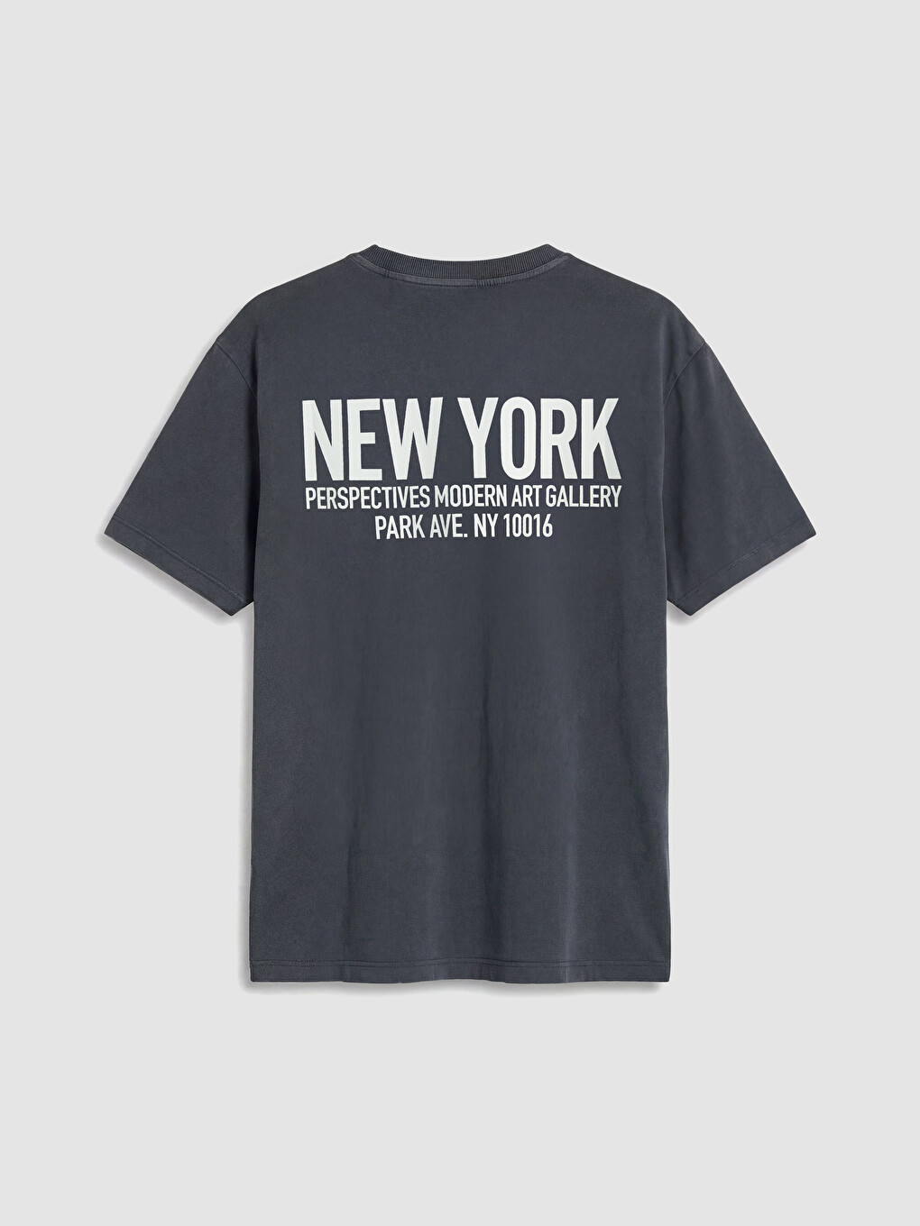 Gri New York Baskılı Oversize Kadın Tişört-5