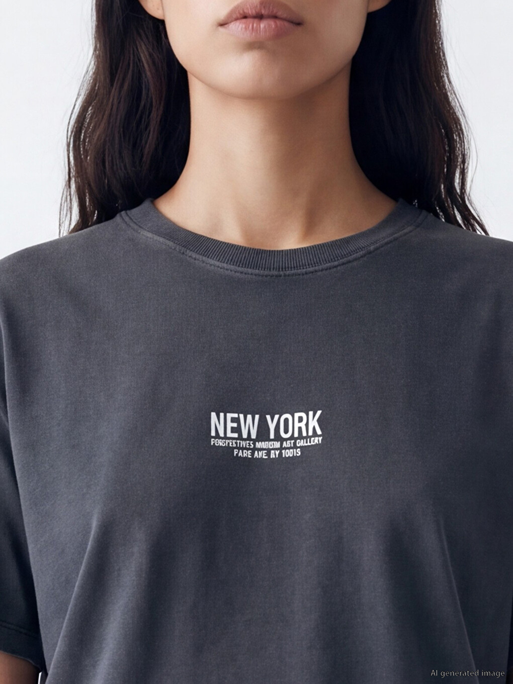 Gri New York Baskılı Oversize Kadın Tişört-2