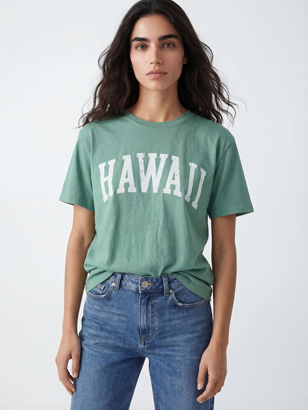 Crew Neck Hawaiian Print Women's T-Shirt