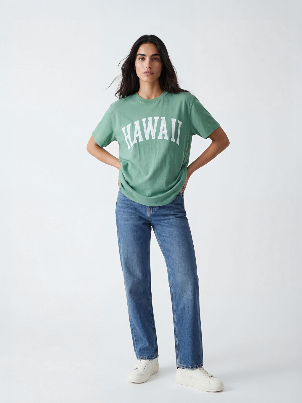 Crew Neck Hawaiian Print Women's T-Shirt-1