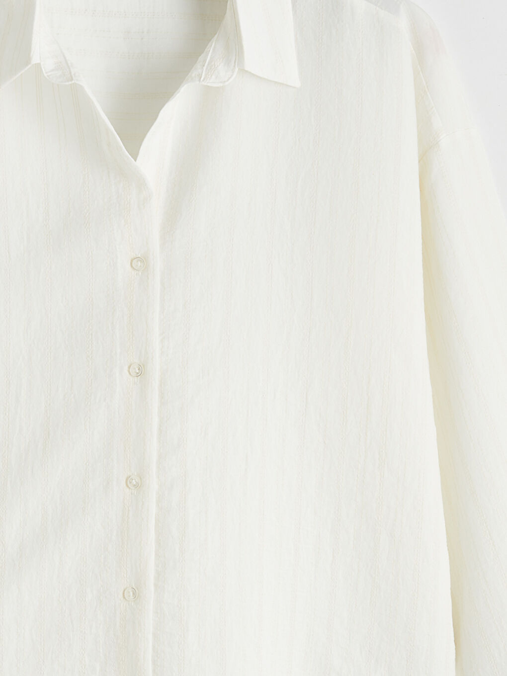 Ekru Çizgili Oversize Kadın Gömlek-2