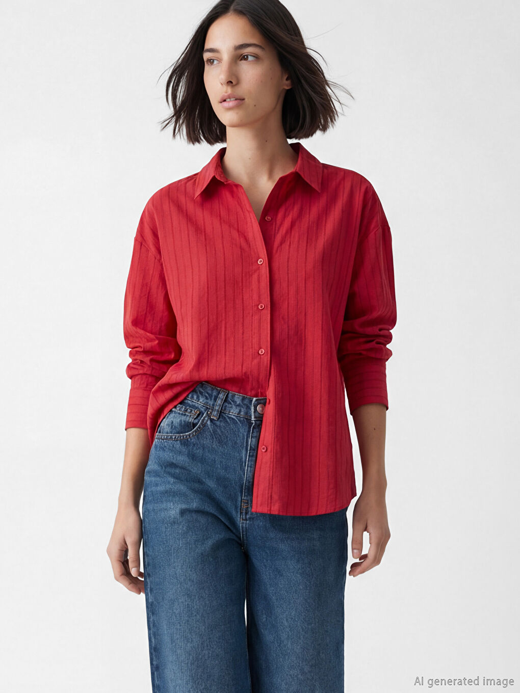 Kırmızı Çizgili Oversize Kadın Gömlek