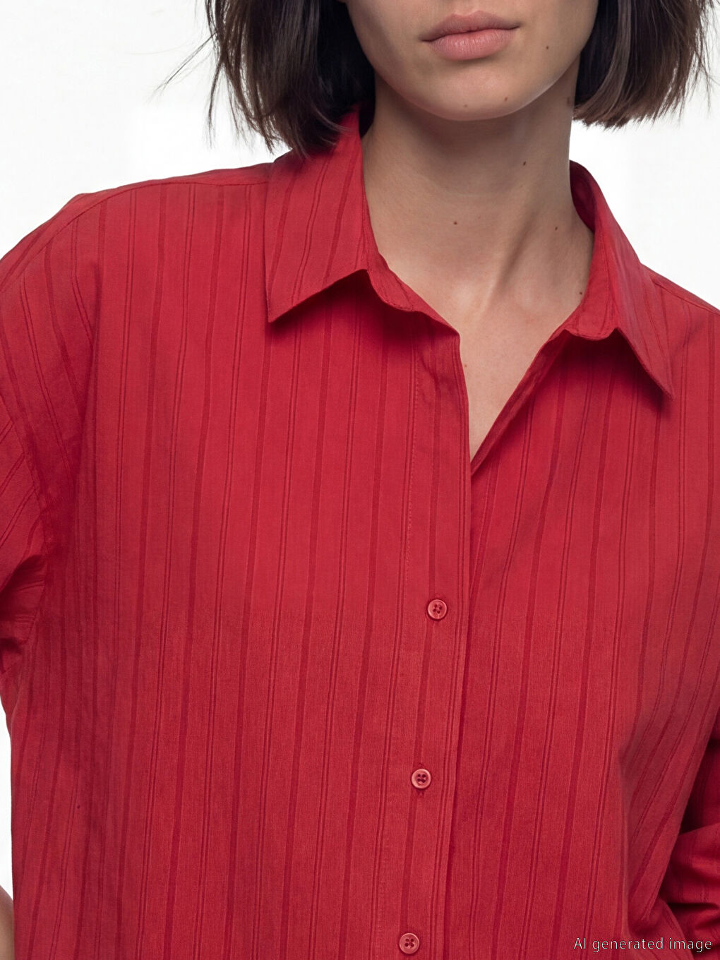 Kırmızı Çizgili Oversize Kadın Gömlek-2