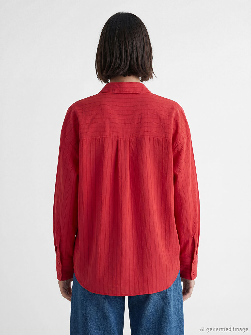 Kırmızı Çizgili Oversize Kadın Gömlek-3