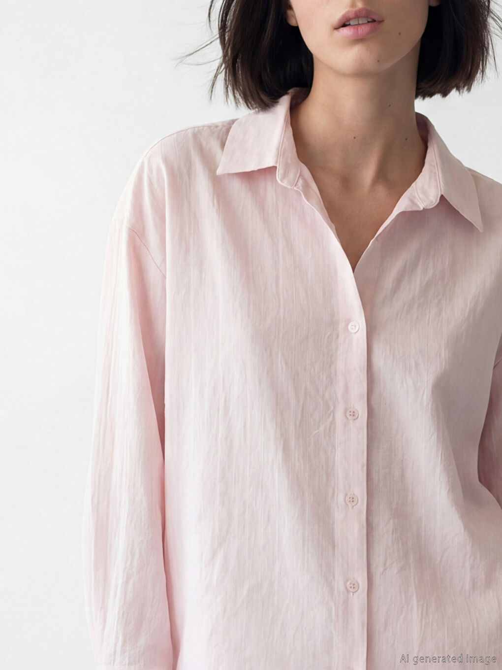 Pembe Çizgili Oversize Kadın Gömlek-2