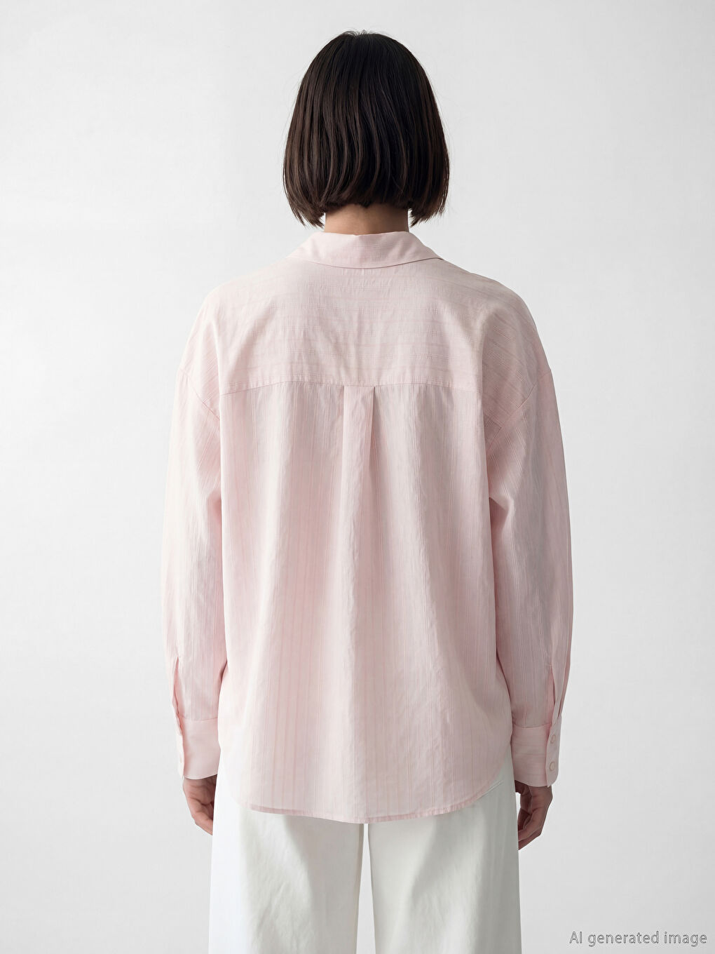 Pembe Çizgili Oversize Kadın Gömlek-3