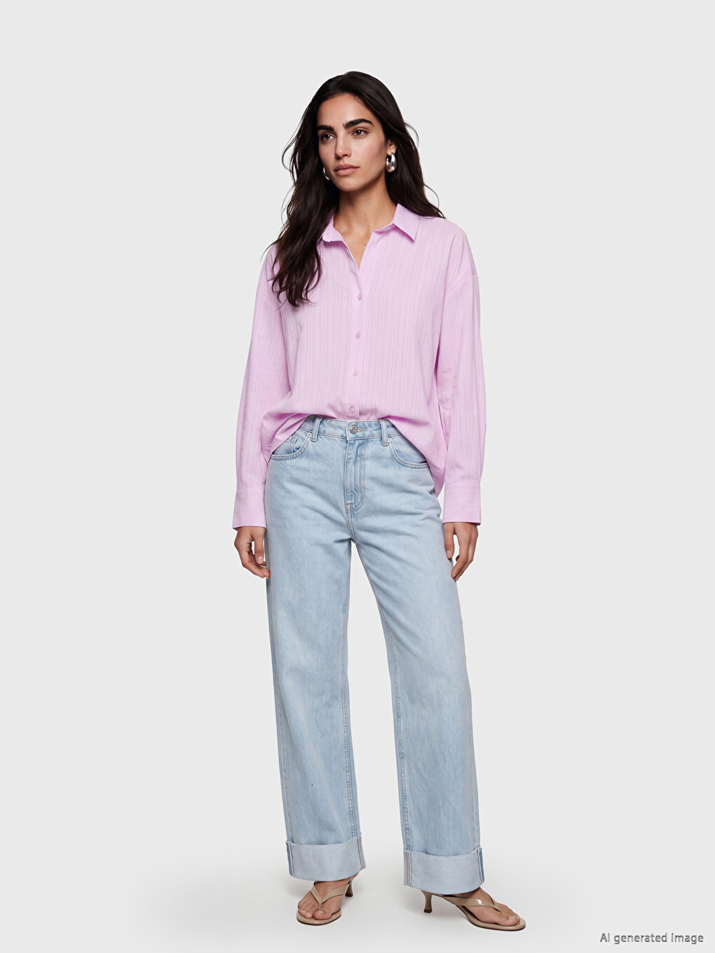 Këmishë Me Shirita Oversize Për Gra-1