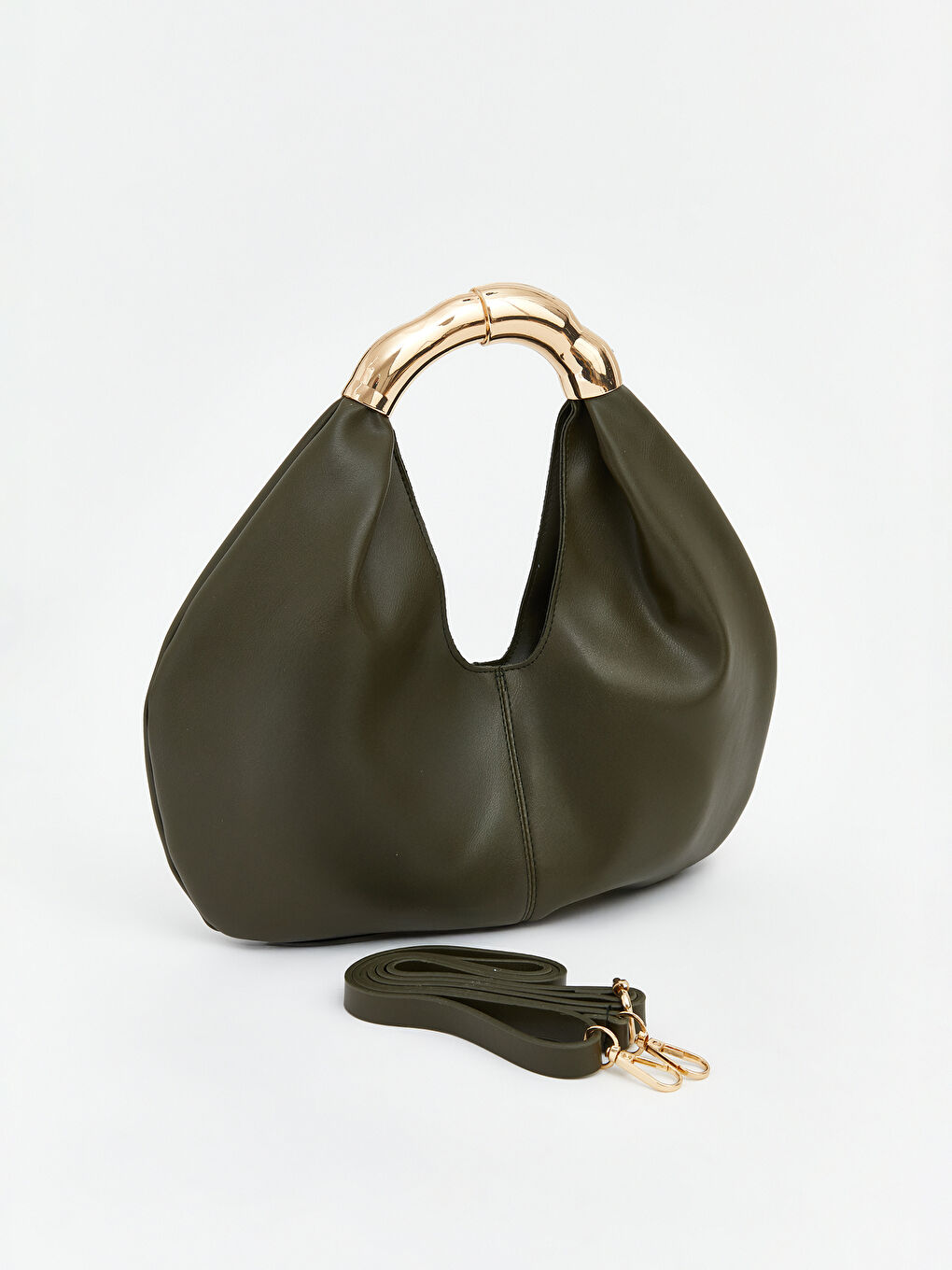 Haki Metal Sap Detaylı Kadın Omuz Çantası-1