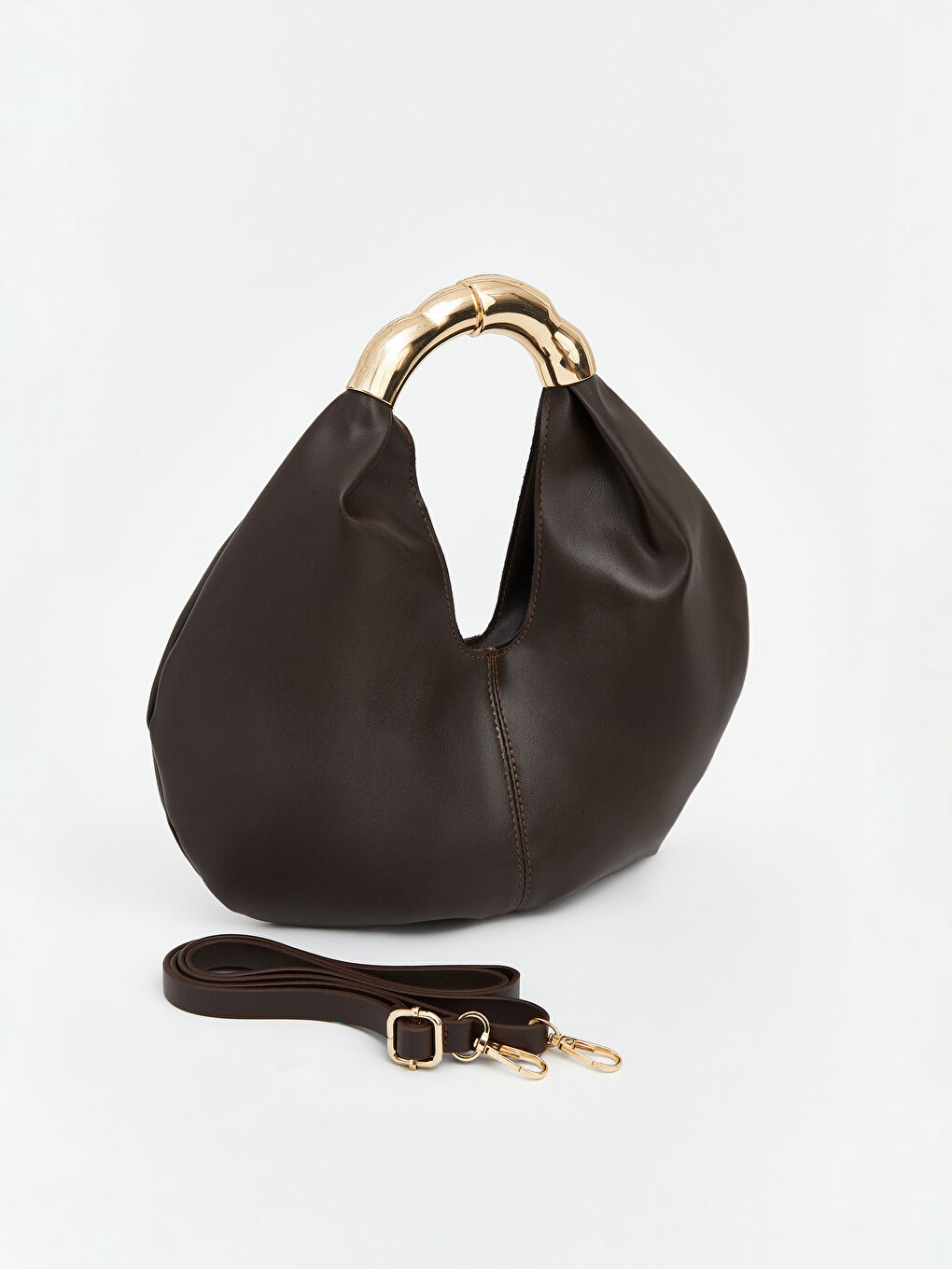 Kahverengi Metal Sap Detaylı Kadın Omuz Çantası-1