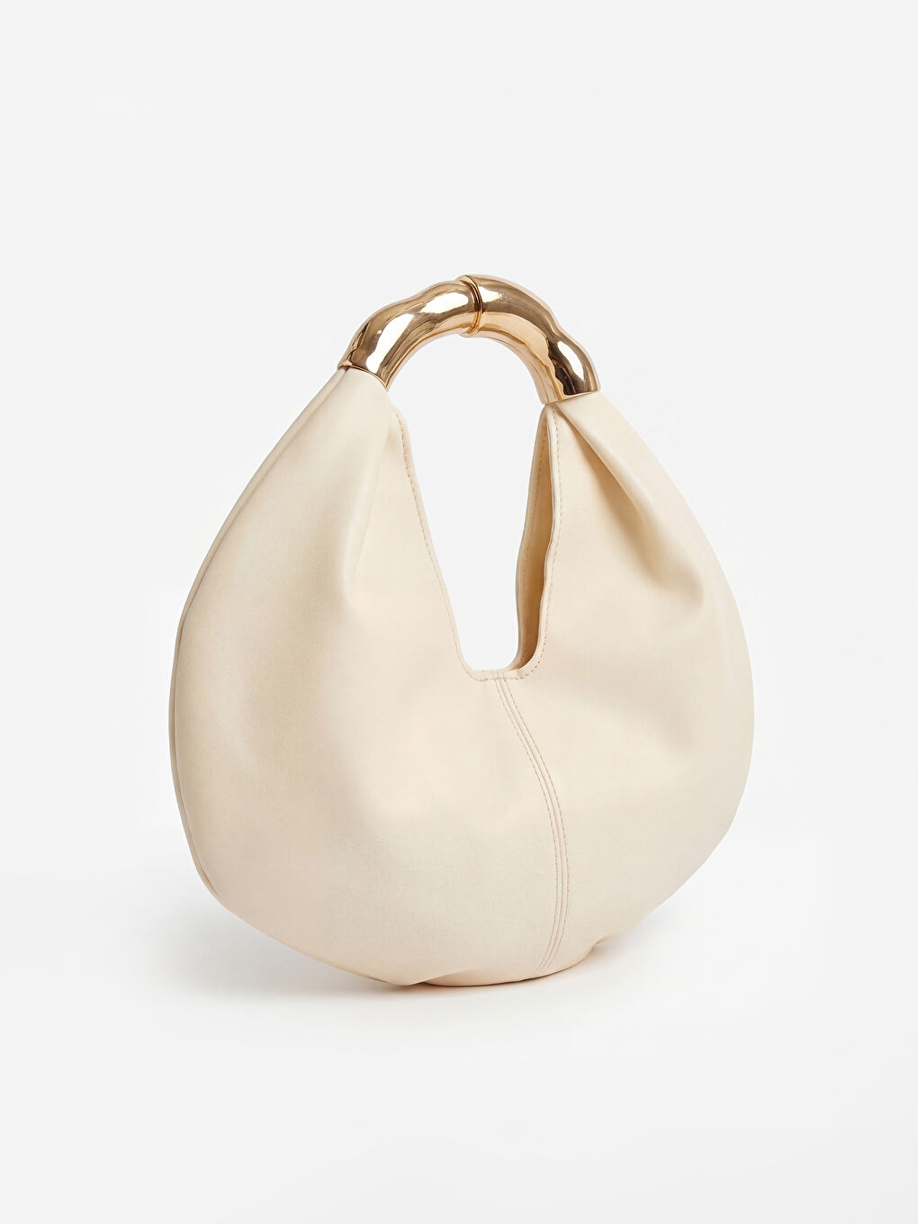 Ekru Metal Saplı Deri Görünümlü Kadın Omuz Çantası-2