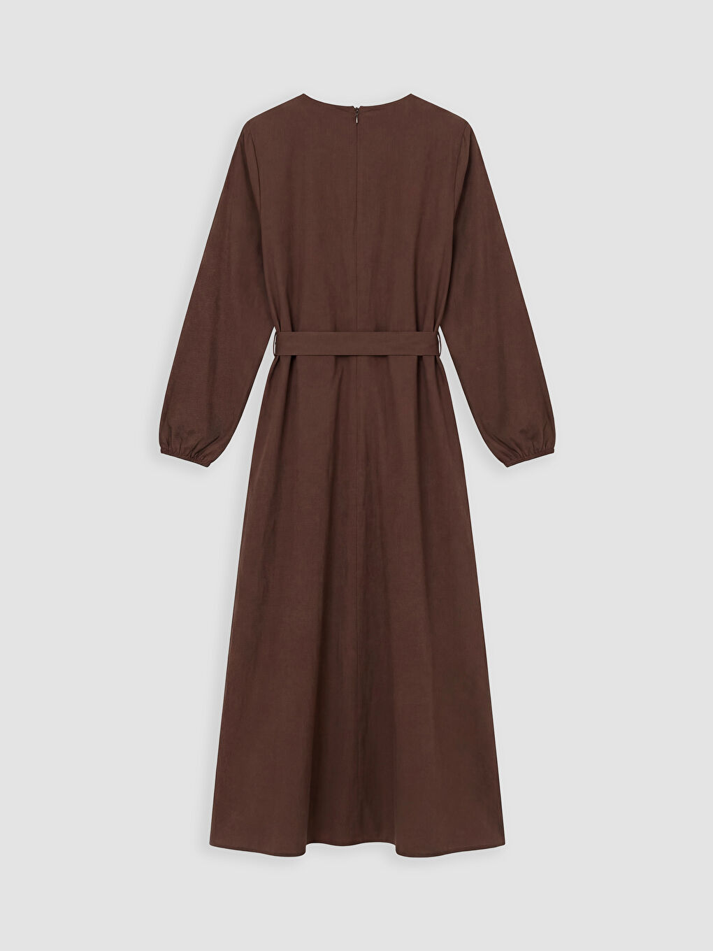 Kahverengi Bisiklet Yaka Beli Kuşaklı Poplin Elbise-1