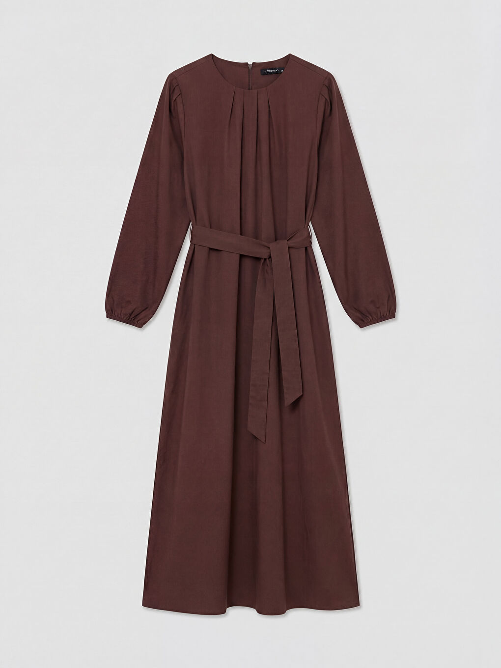 Ženska haljina od poplina sa okruglim izrezom i pojasom-5