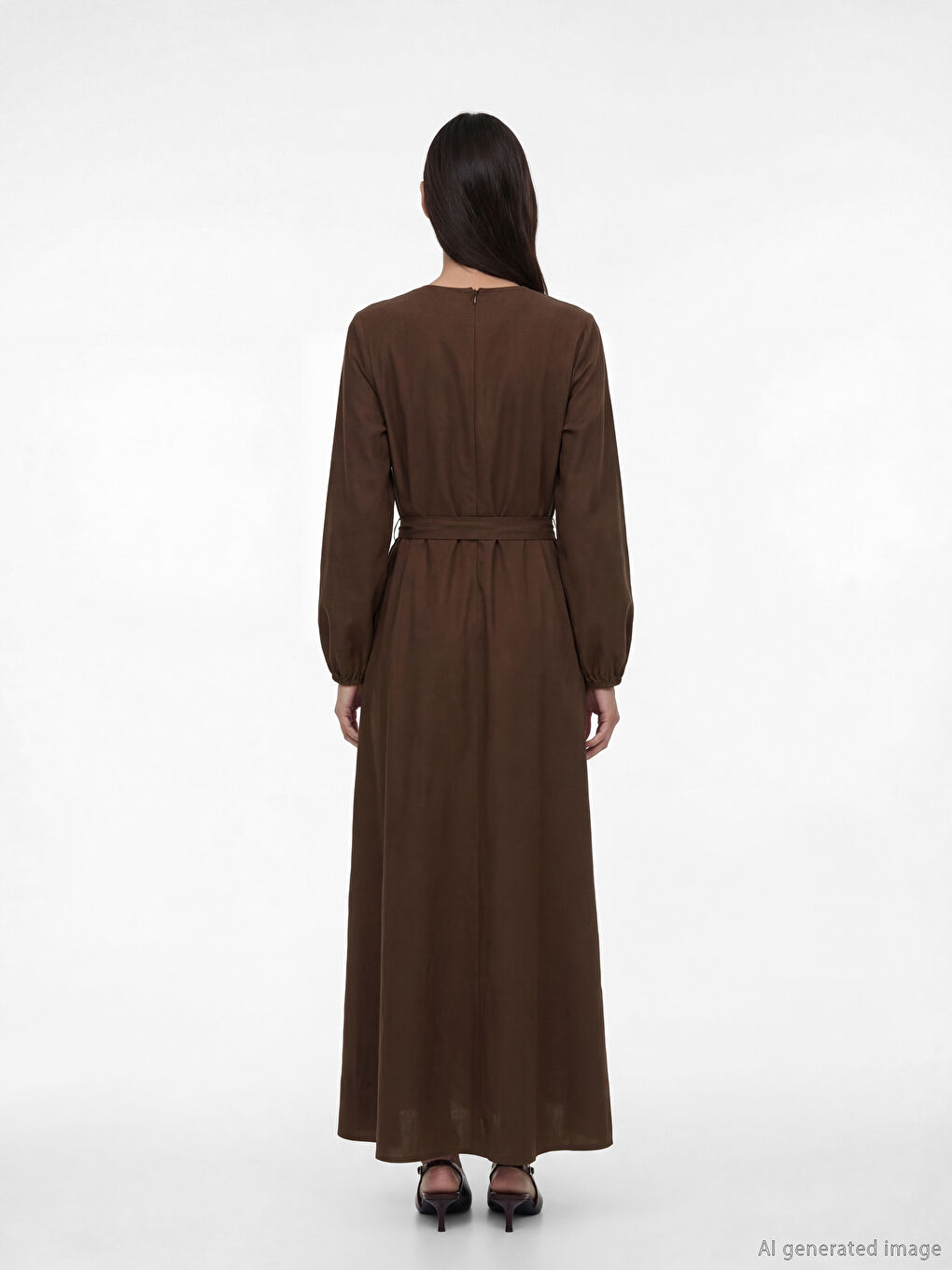 Ženska haljina od poplina sa okruglim izrezom i pojasom-4