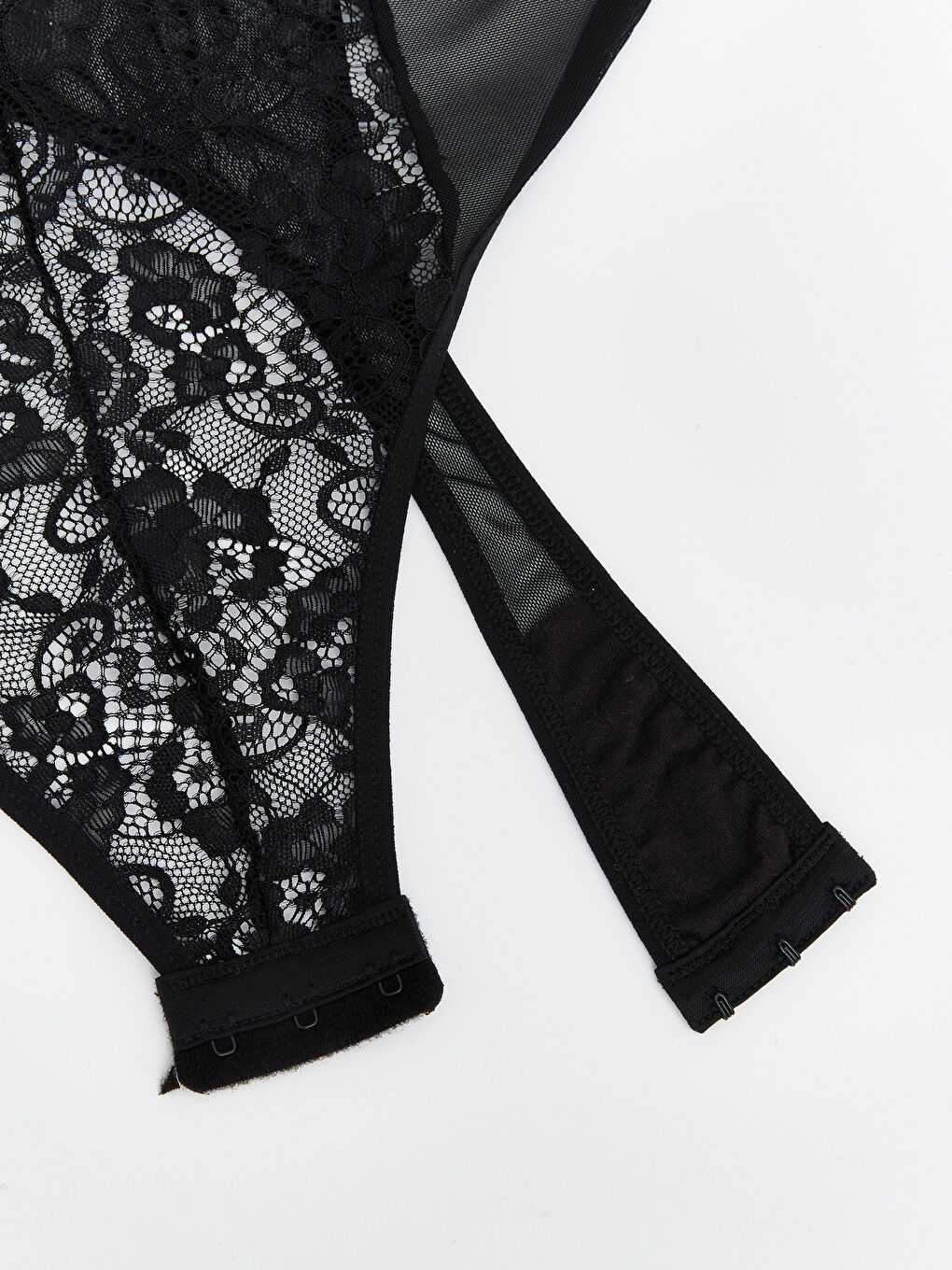 Siyah Balenli Dolgusuz Dantelli Bodysuit-3