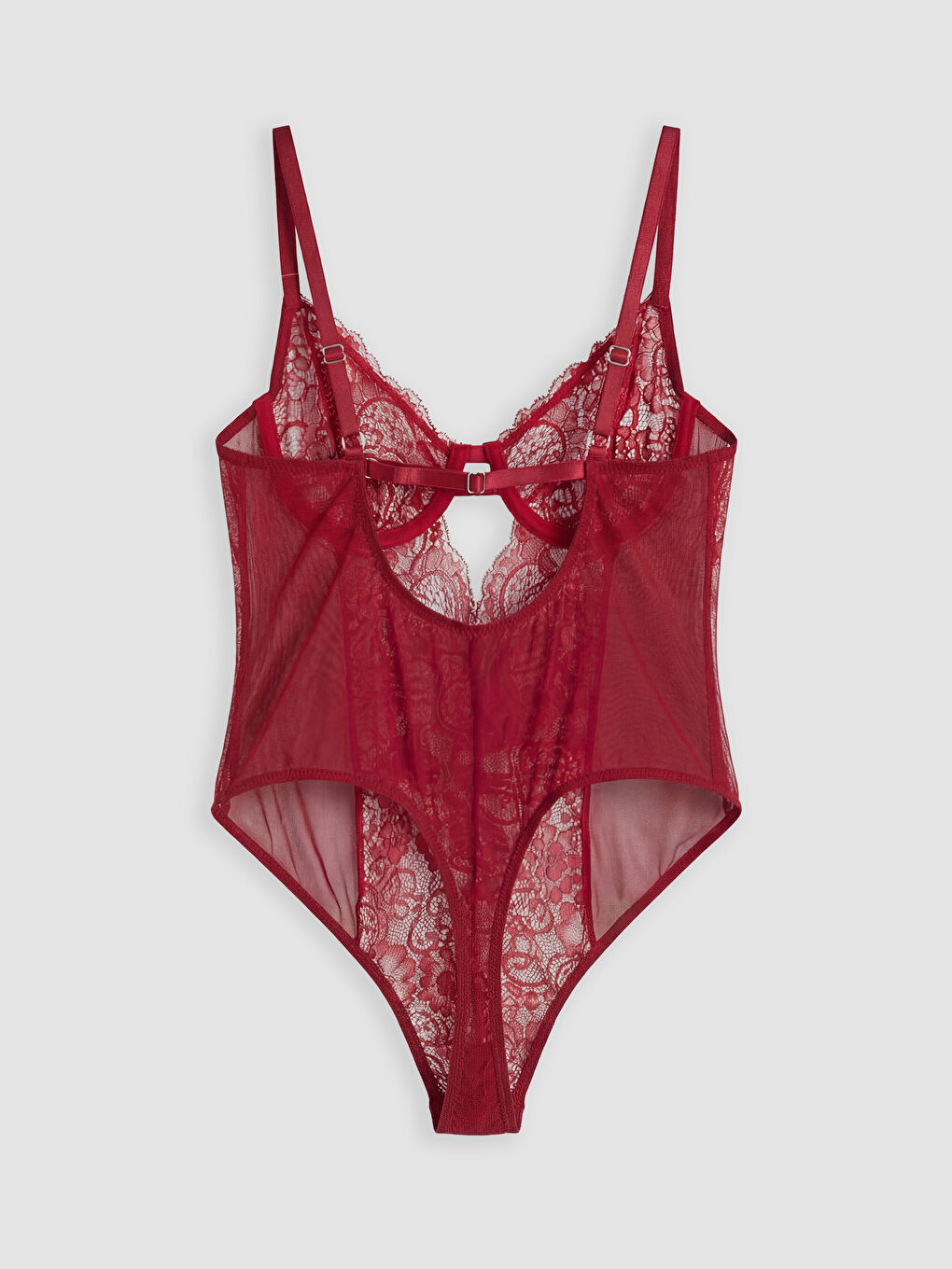 Kırmızı Balenli Dolgusuz Dantelli Bodysuit-1