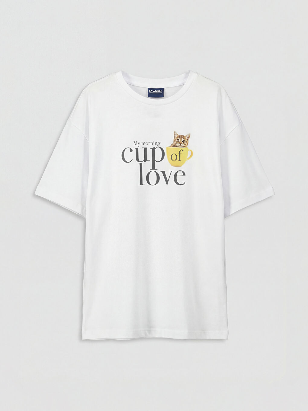 Beyaz Bisiklet Yaka Baskılı Kız Çocuk Tişört