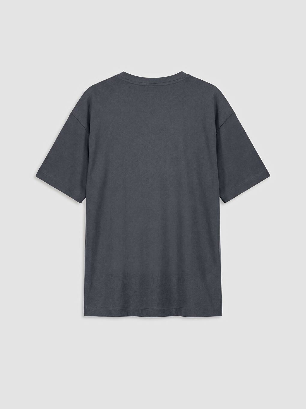 Antrasit Bisiklet Yaka Baskılı Kız Çocuk Tişört-1