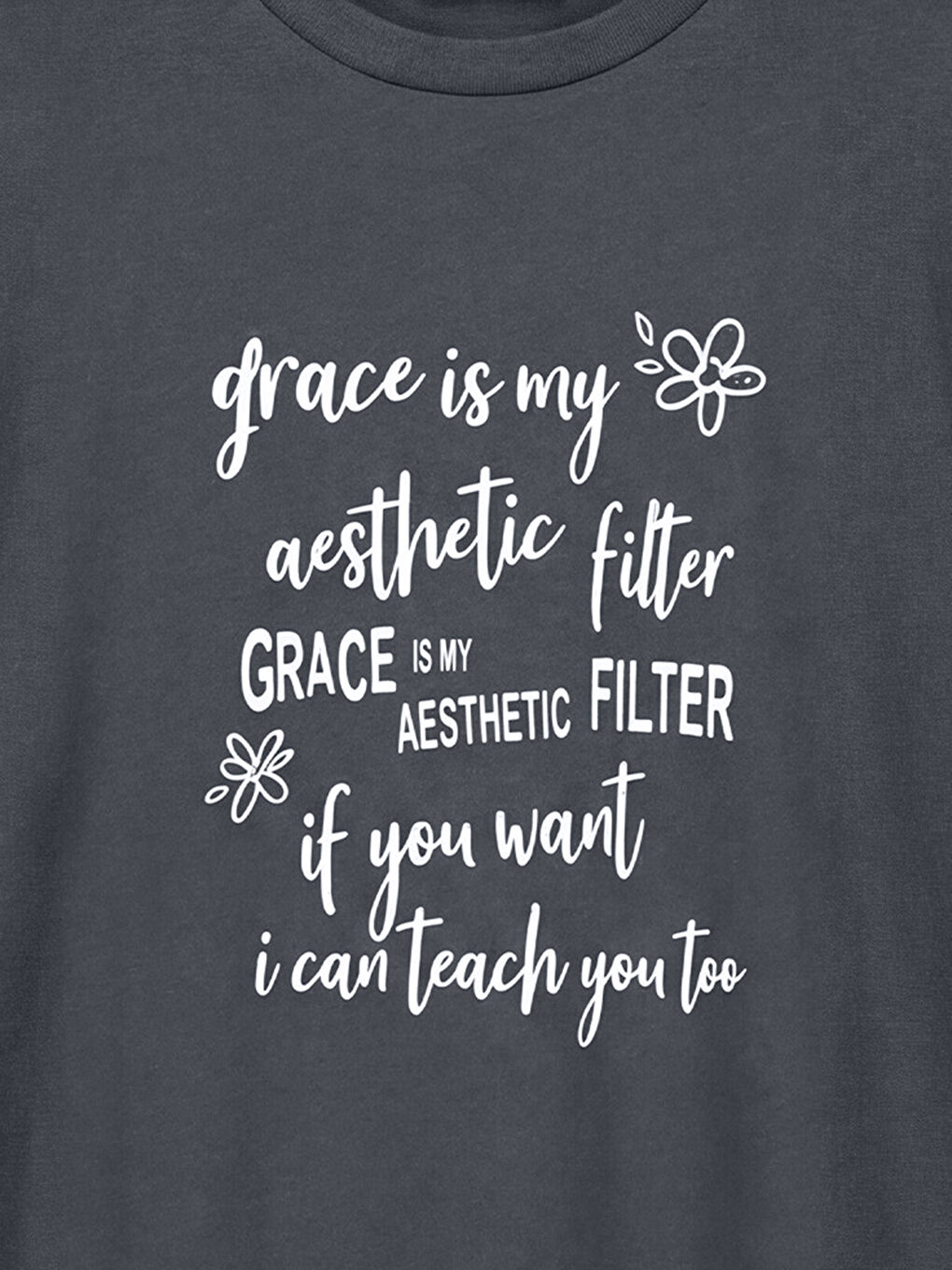 Antrasit Bisiklet Yaka Baskılı Kız Çocuk Tişört-2