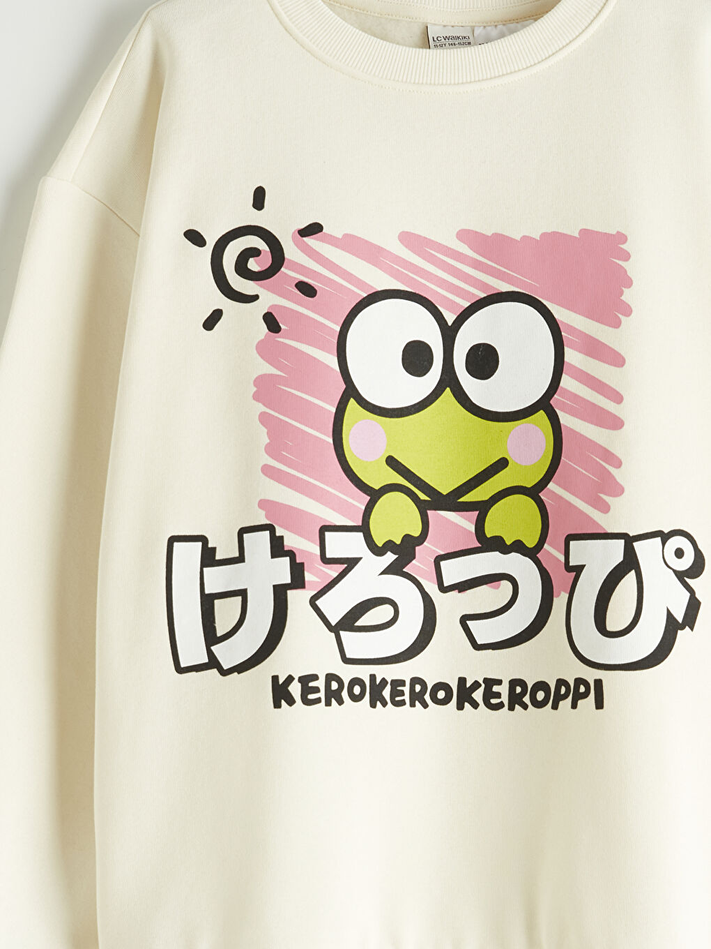 Ekru Keroppi Baskılı Kız Çocuk Kalın Sweatshirt-3