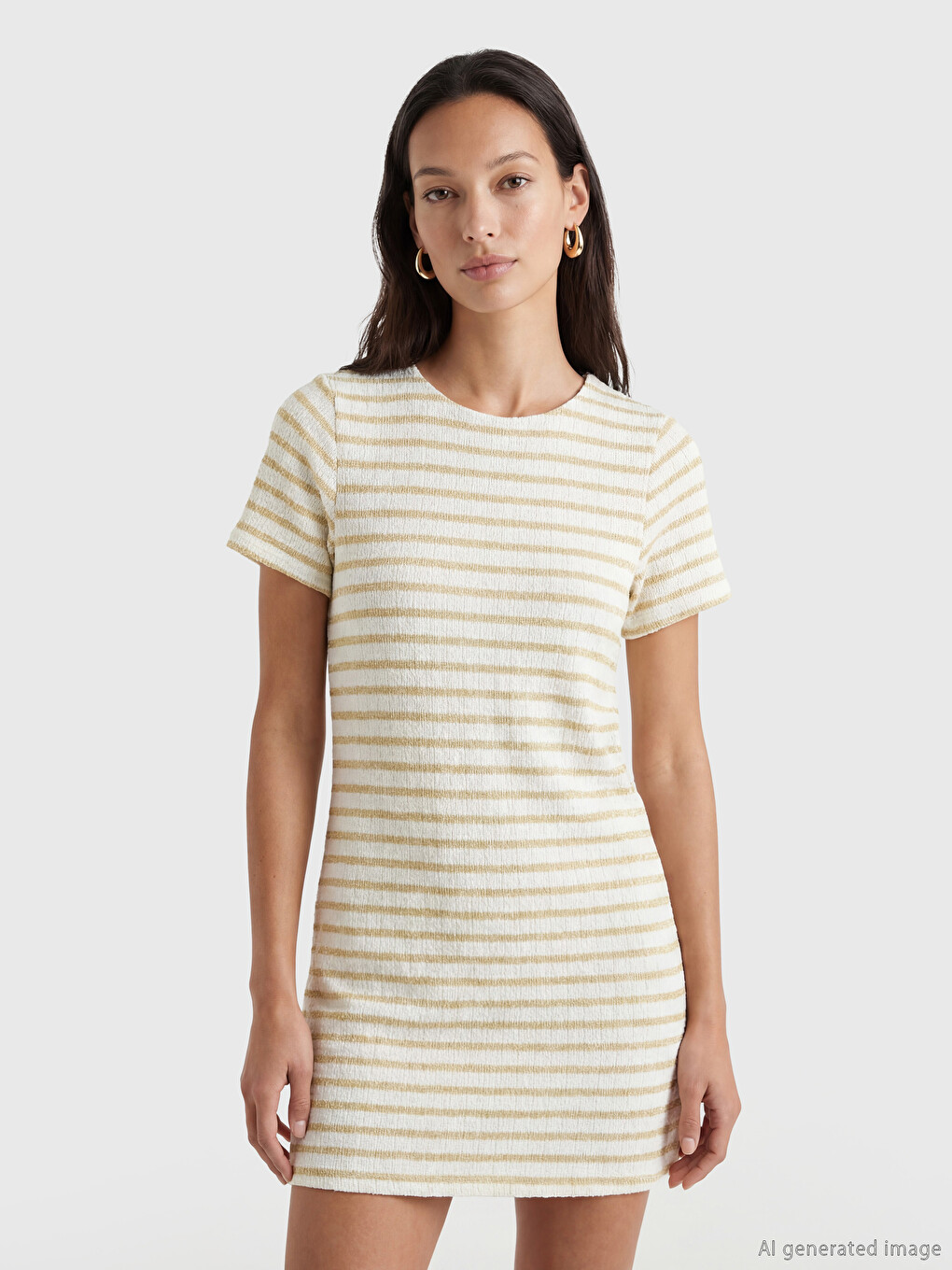 Crew Neck Striped Mini Dress-1
