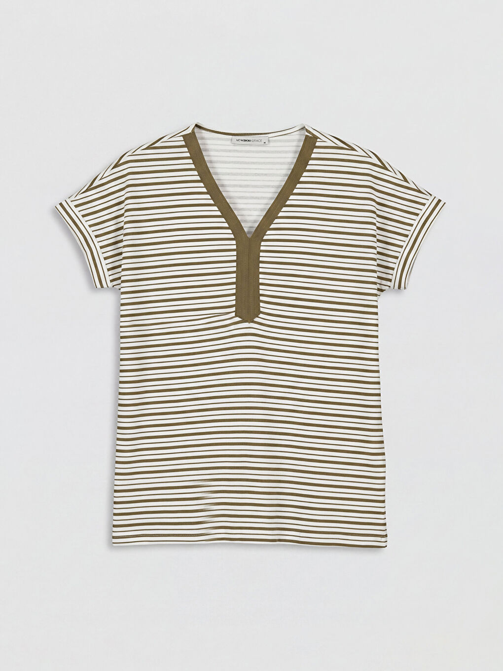 V Neck Striped Women's T-Shirt-4