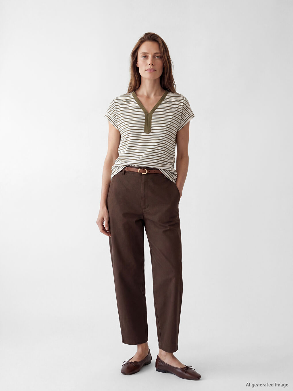 V Neck Striped Women's T-Shirt-1