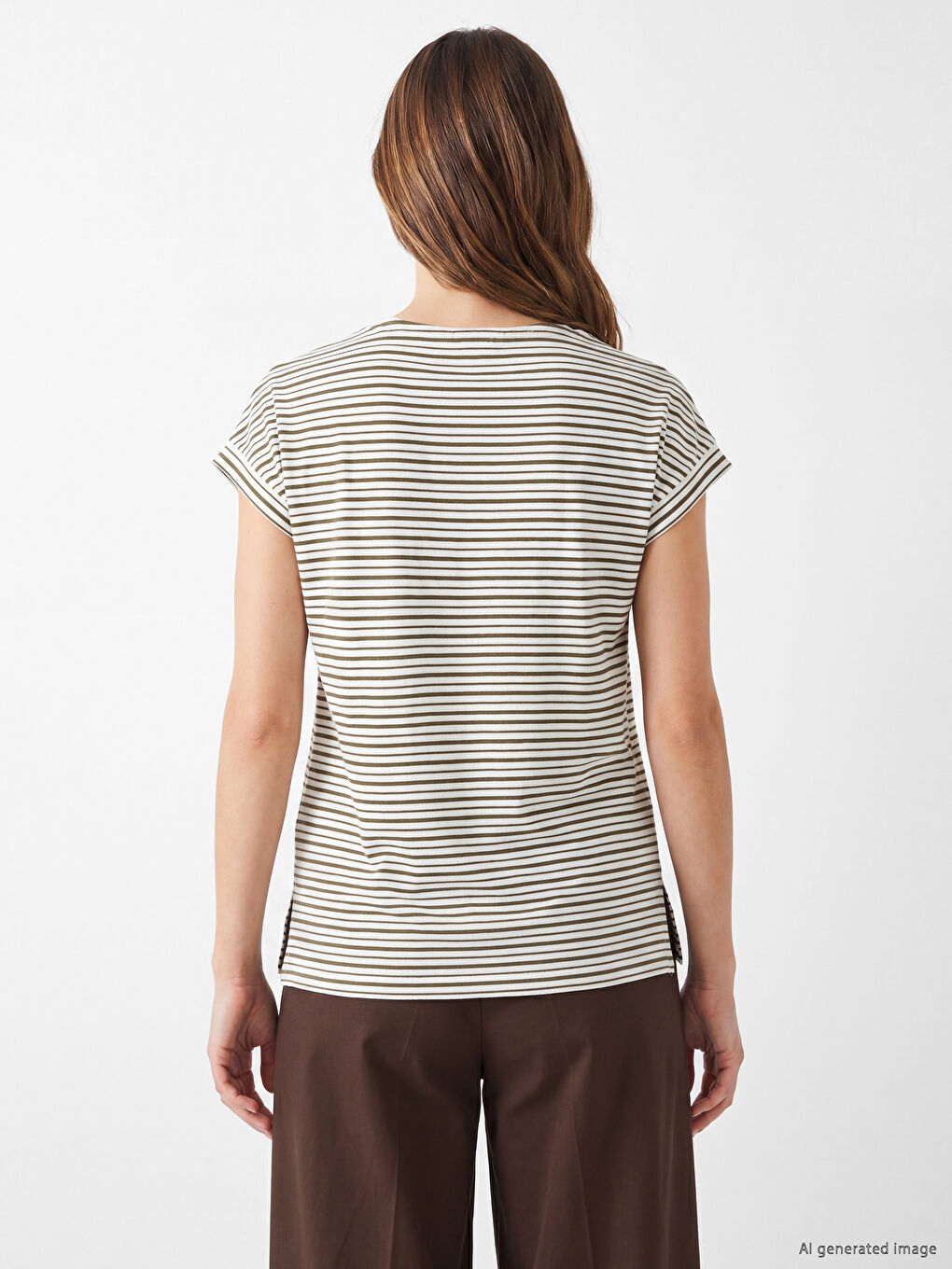 V Neck Striped Women's T-Shirt-3