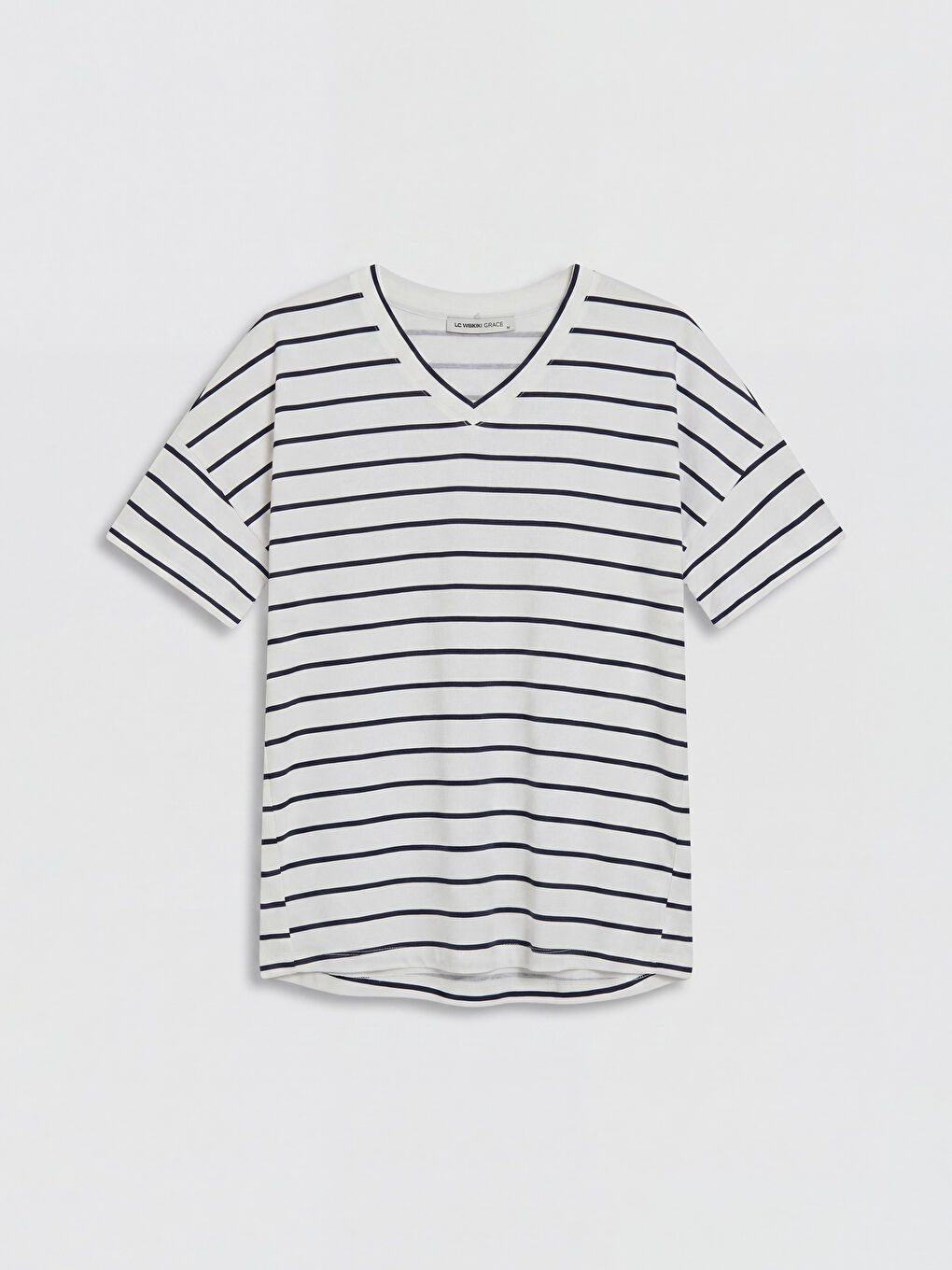 V Neck Striped Women's T-Shirt-4