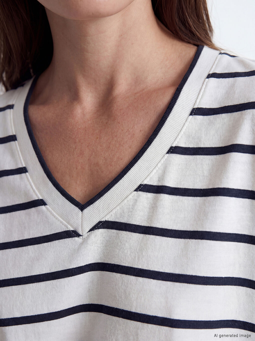 V Neck Striped Women's T-Shirt-2