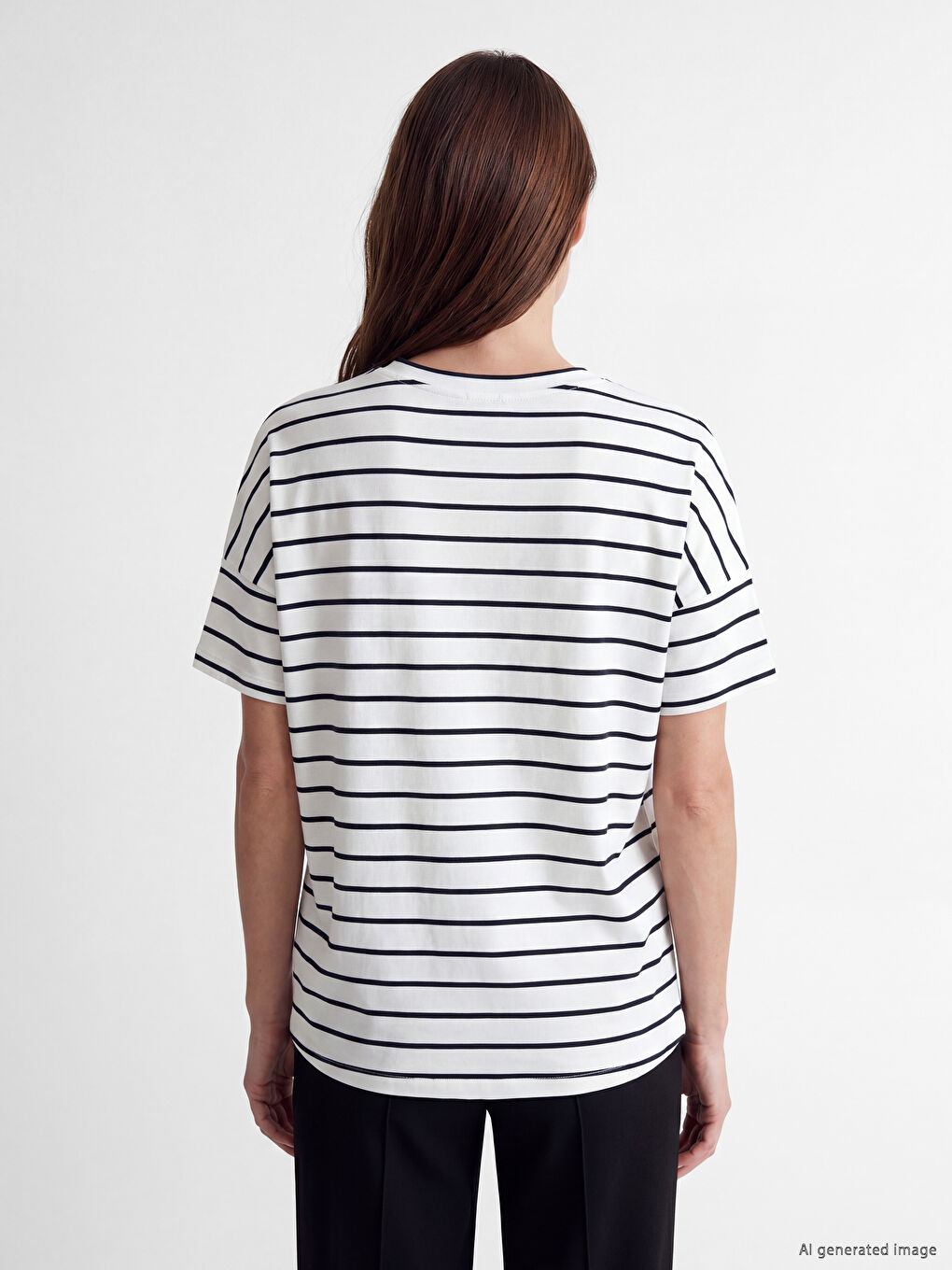 V Neck Striped Women's T-Shirt-3