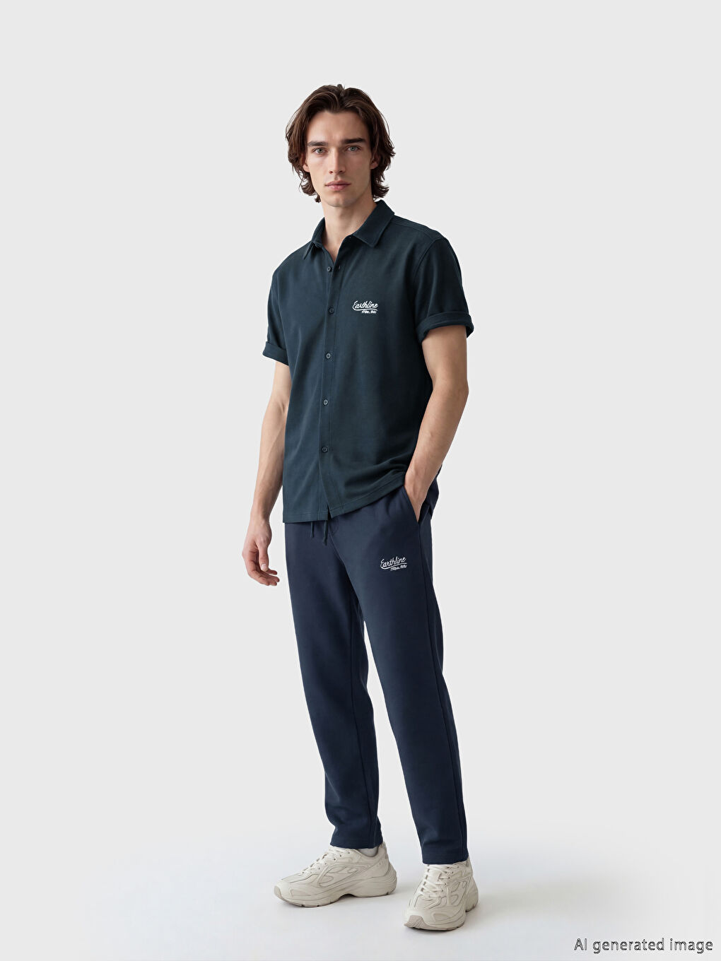 Lacivert Relax Fit Nakışlı Erkek Gömlek-1