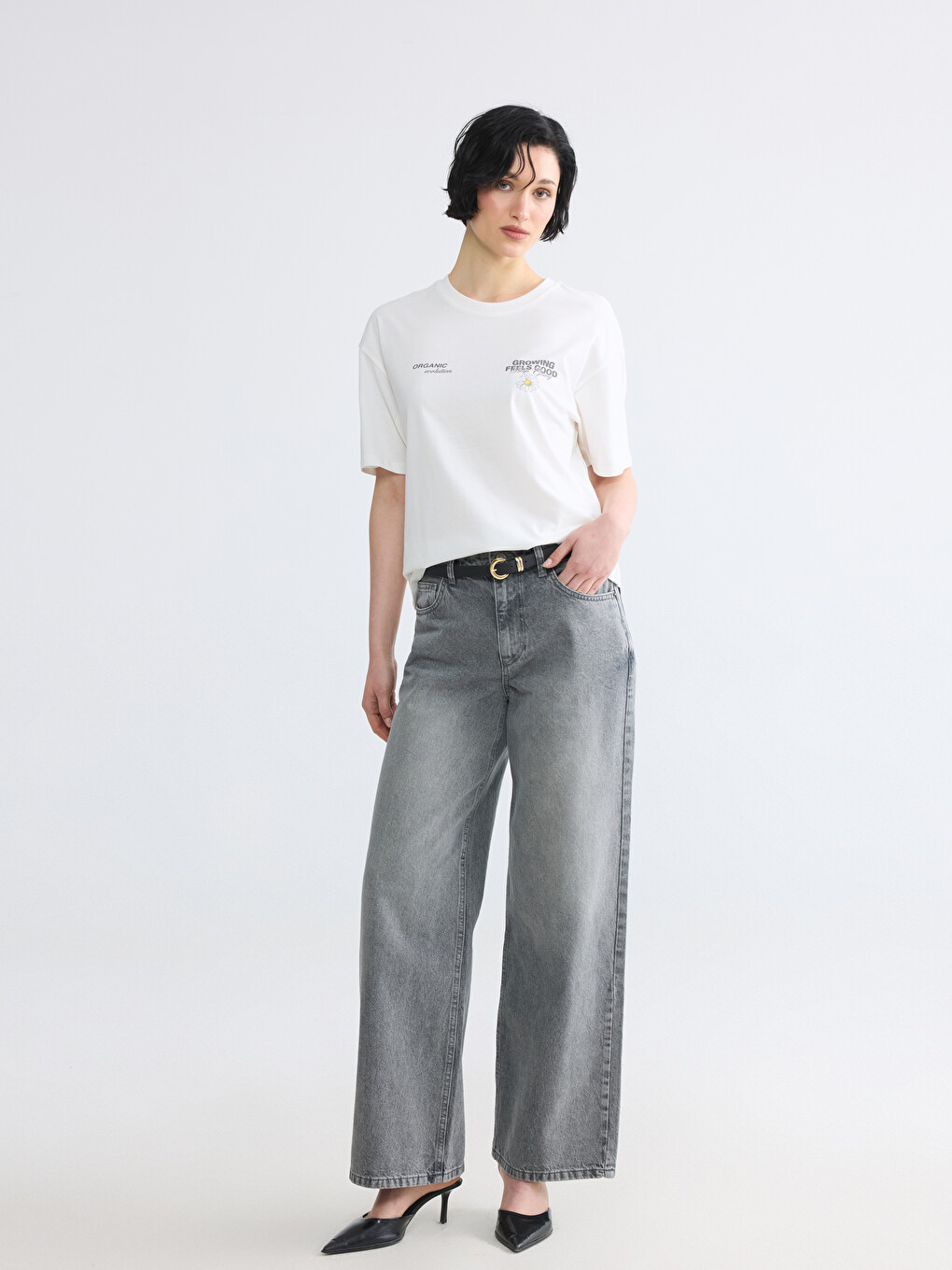 T-shirt imprimé à col rond pour femme-1