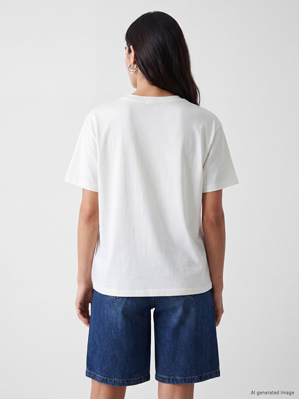 Ekru Baskılı Oversize %100 Pamuklu Kadın Tişört-3