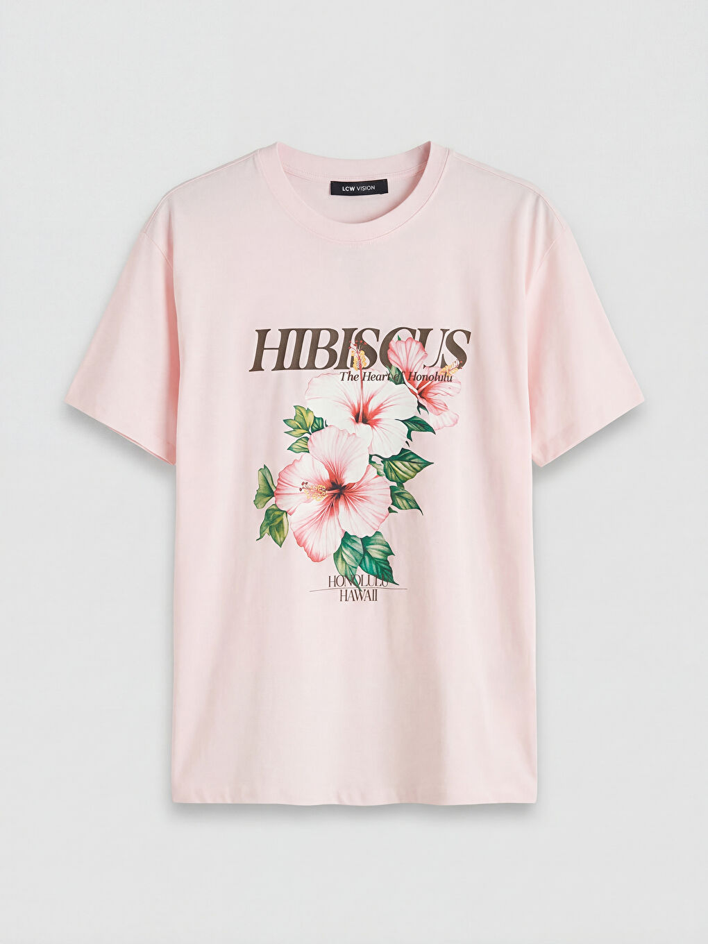Pembe Bisiklet Yaka Çiçek Baskılı Kadın Tişört-4