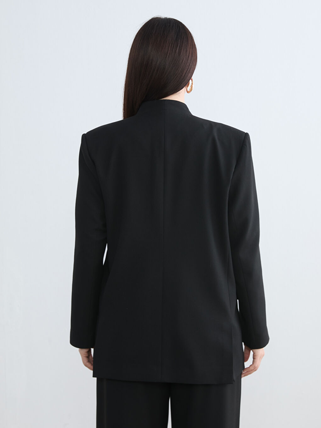 Siyah Geniş Paça Kadın Klasik Pantolon	-7