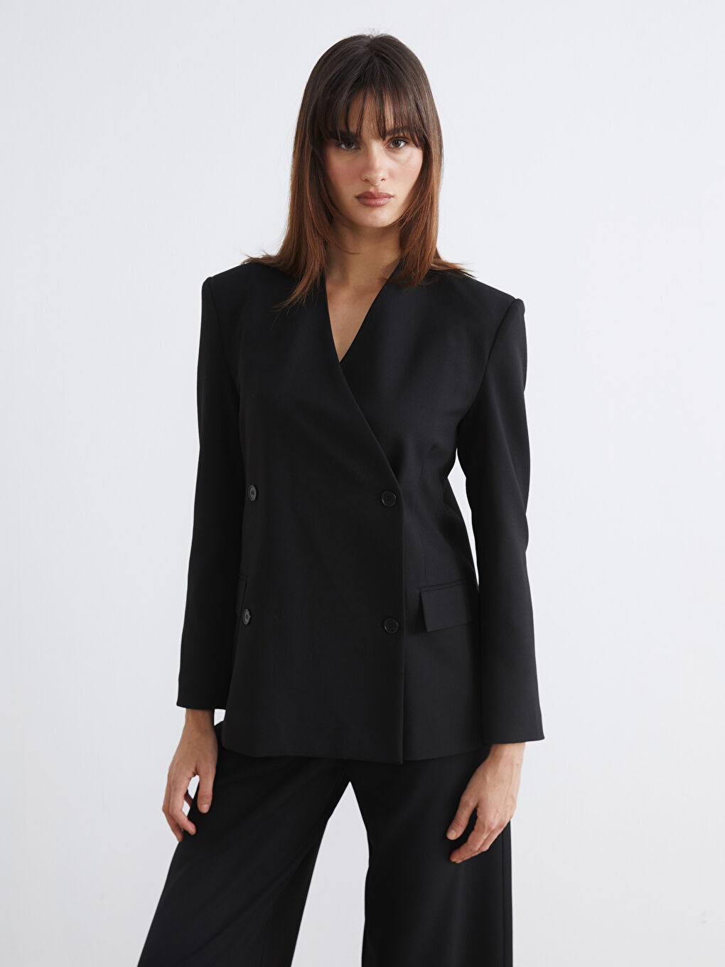 Siyah Kruvaze Yaka Kadın Blazer Ceket	