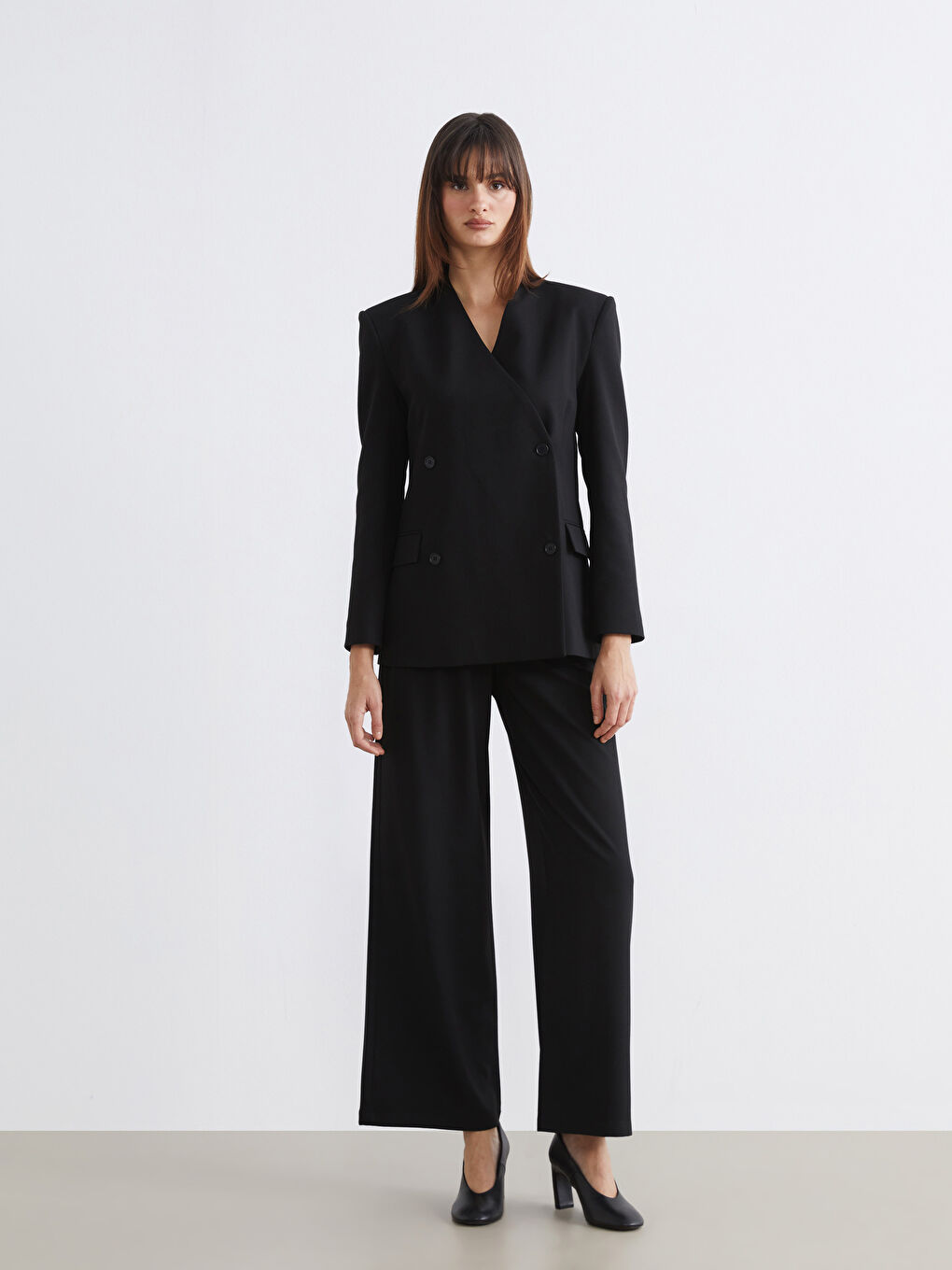 Siyah Kruvaze Yaka Kadın Blazer Ceket	-2