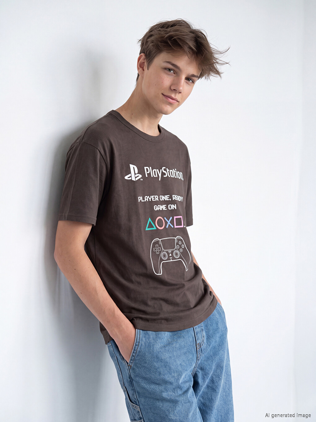 Crew Neck Playstation Printed Boys' T-shirt