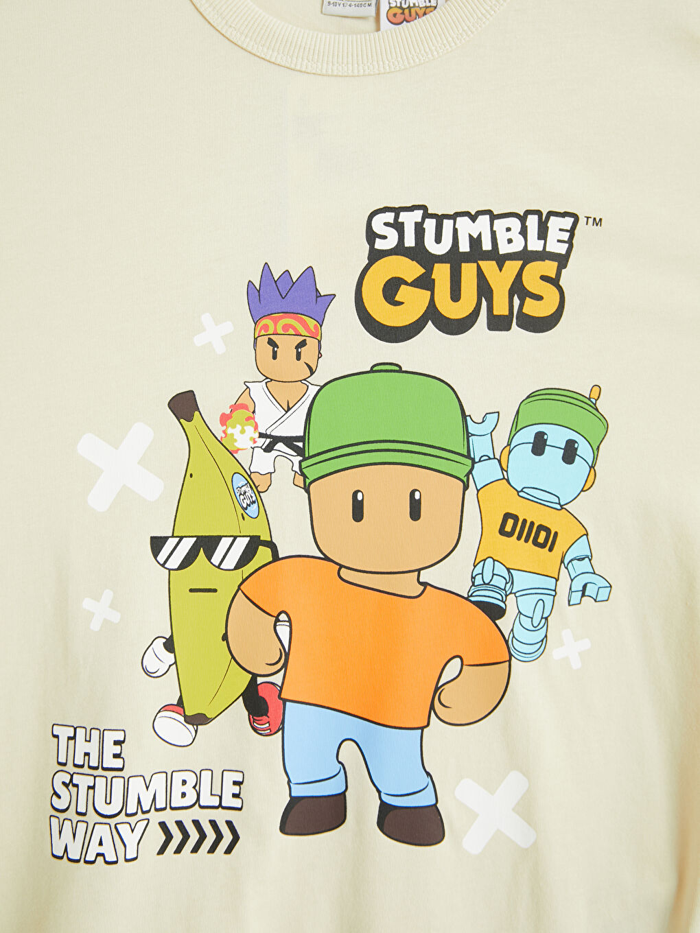 Bej Bisiklet Yaka Stumble Guys Baskılı Erkek Çocuk Tişört-2
