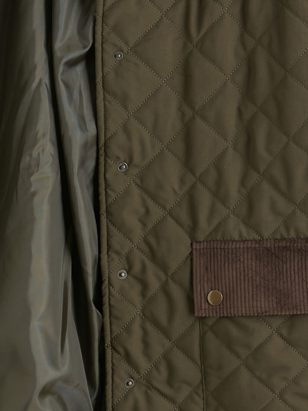 Haki Büyük Beden Kadife Yaka Kapitone Kadın Mont-6